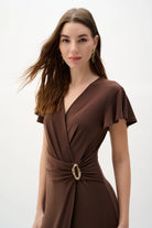 Joseph Ribkoff Flutter Sleeve Midi Dress in Mahogany 