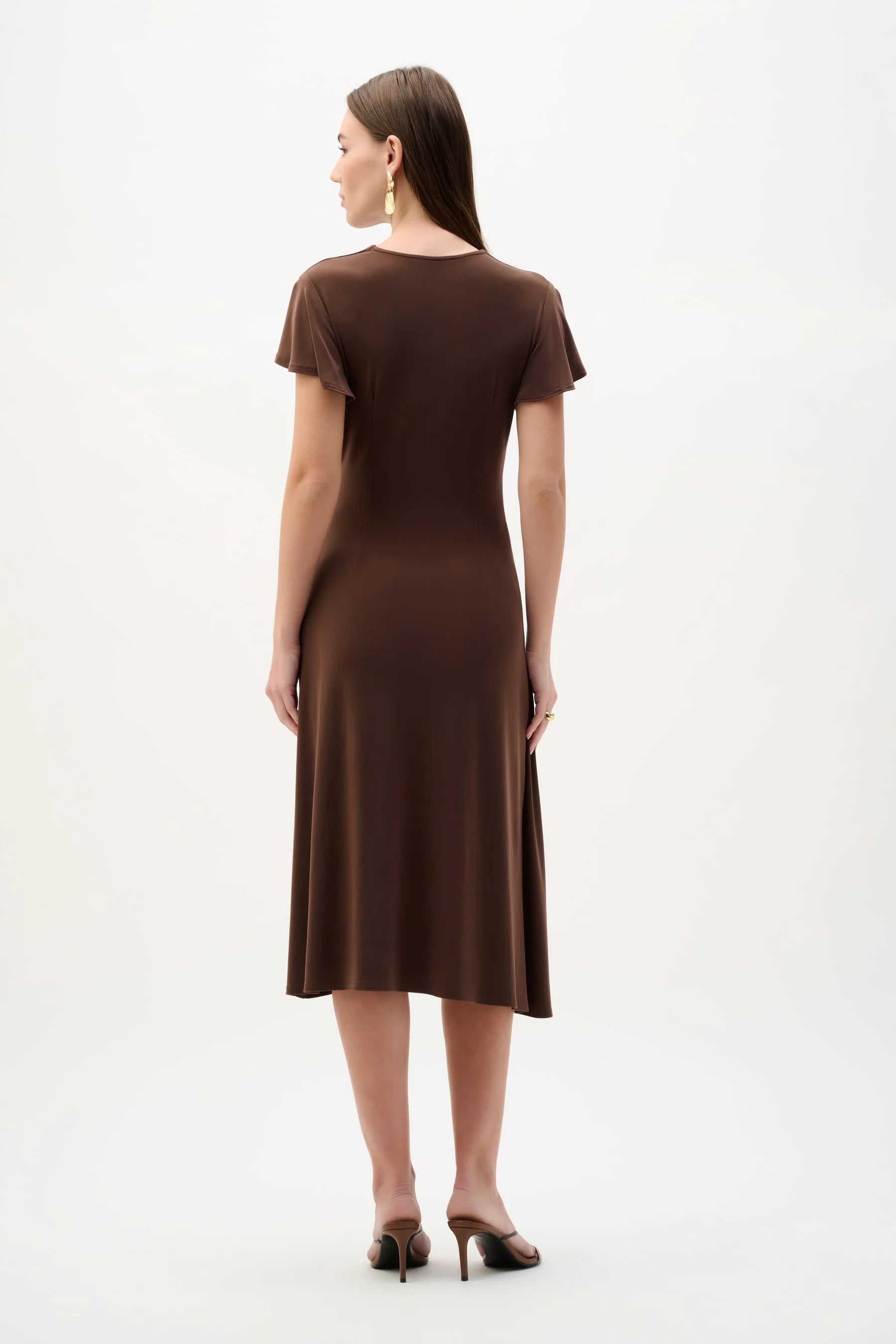 Joseph Ribkoff Flutter Sleeve Midi Dress in Mahogany 