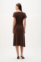 Joseph Ribkoff Flutter Sleeve Midi Dress in Mahogany 