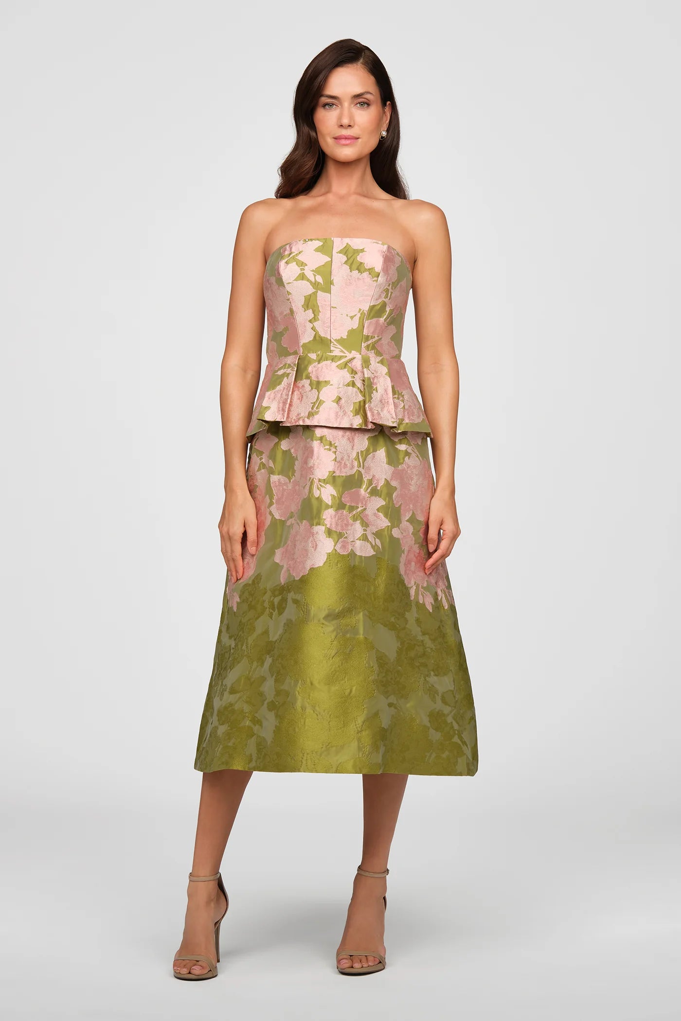 Kay Unger Imogen Tea Length Dress in Lime Multi