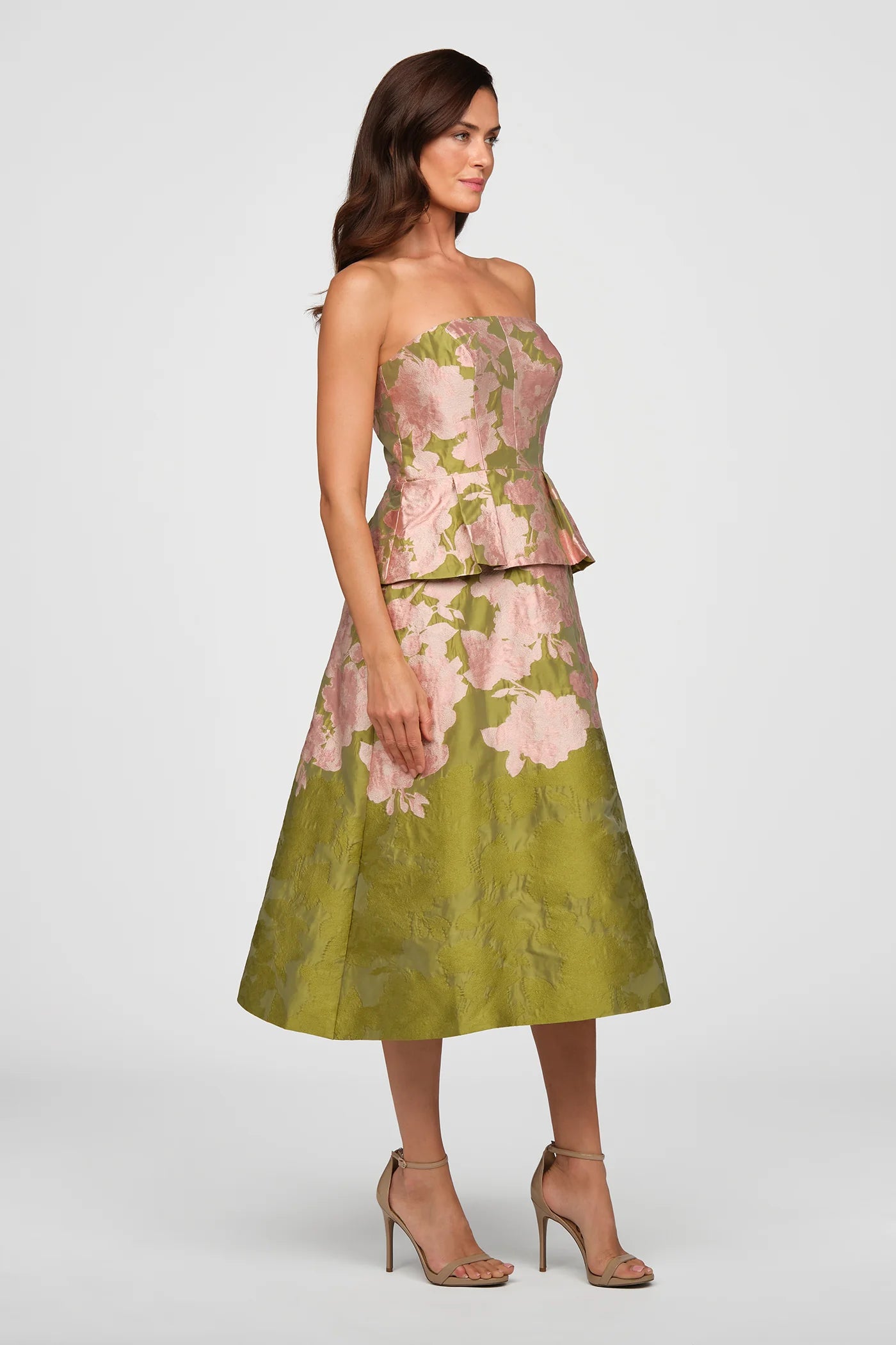 Kay Unger Imogen Tea Length Dress in Lime Multi