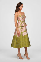 Kay Unger Imogen Tea Length Dress in Lime Multi