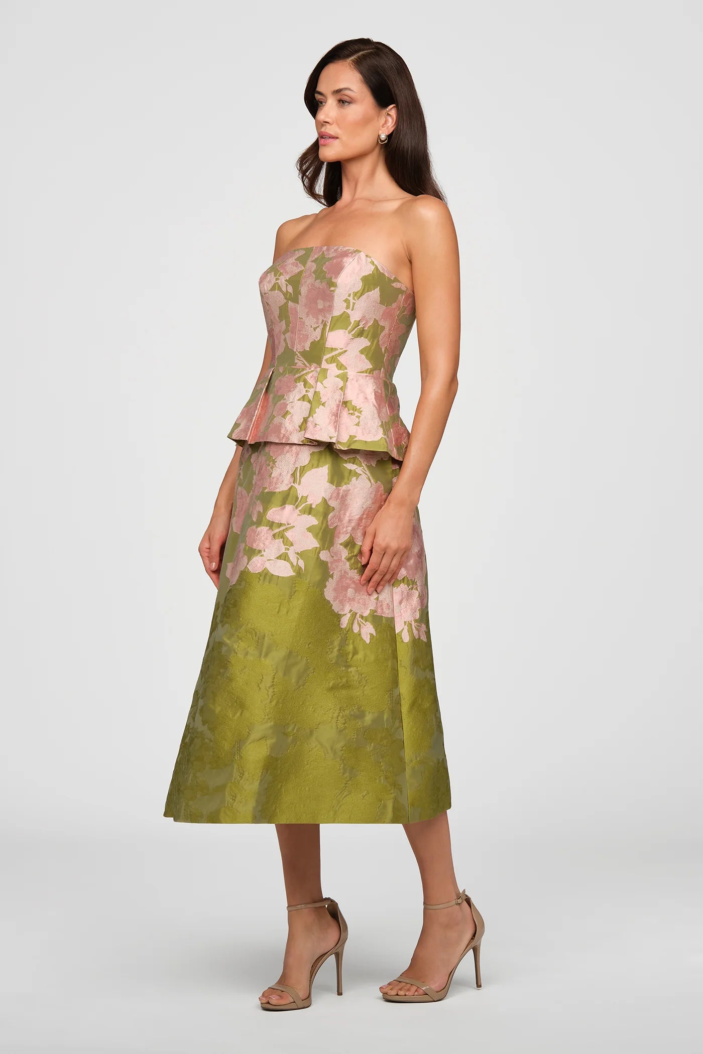 Kay Unger Imogen Tea Length Dress in Lime Multi