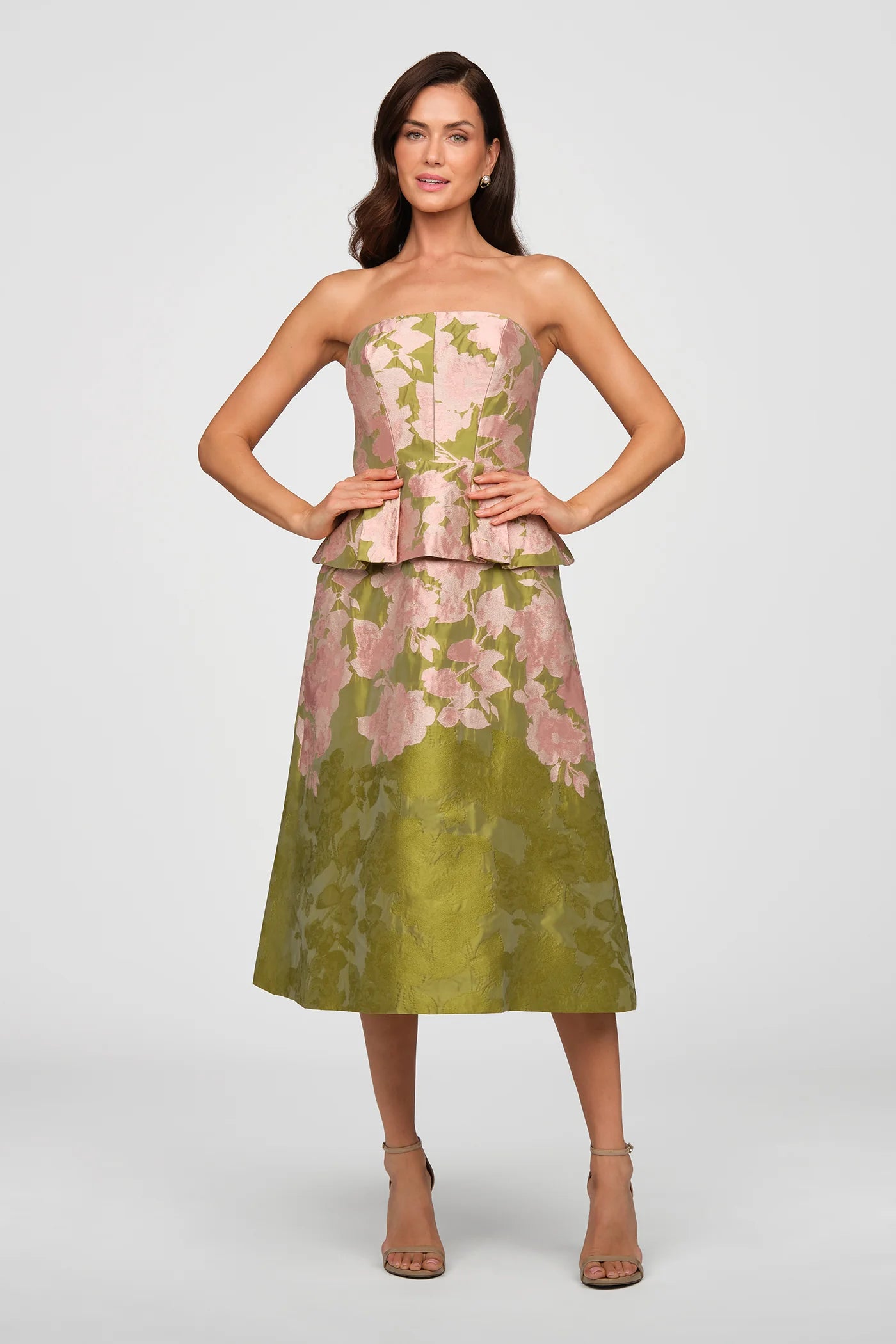 Kay Unger Imogen Tea Length Dress in Lime Multi