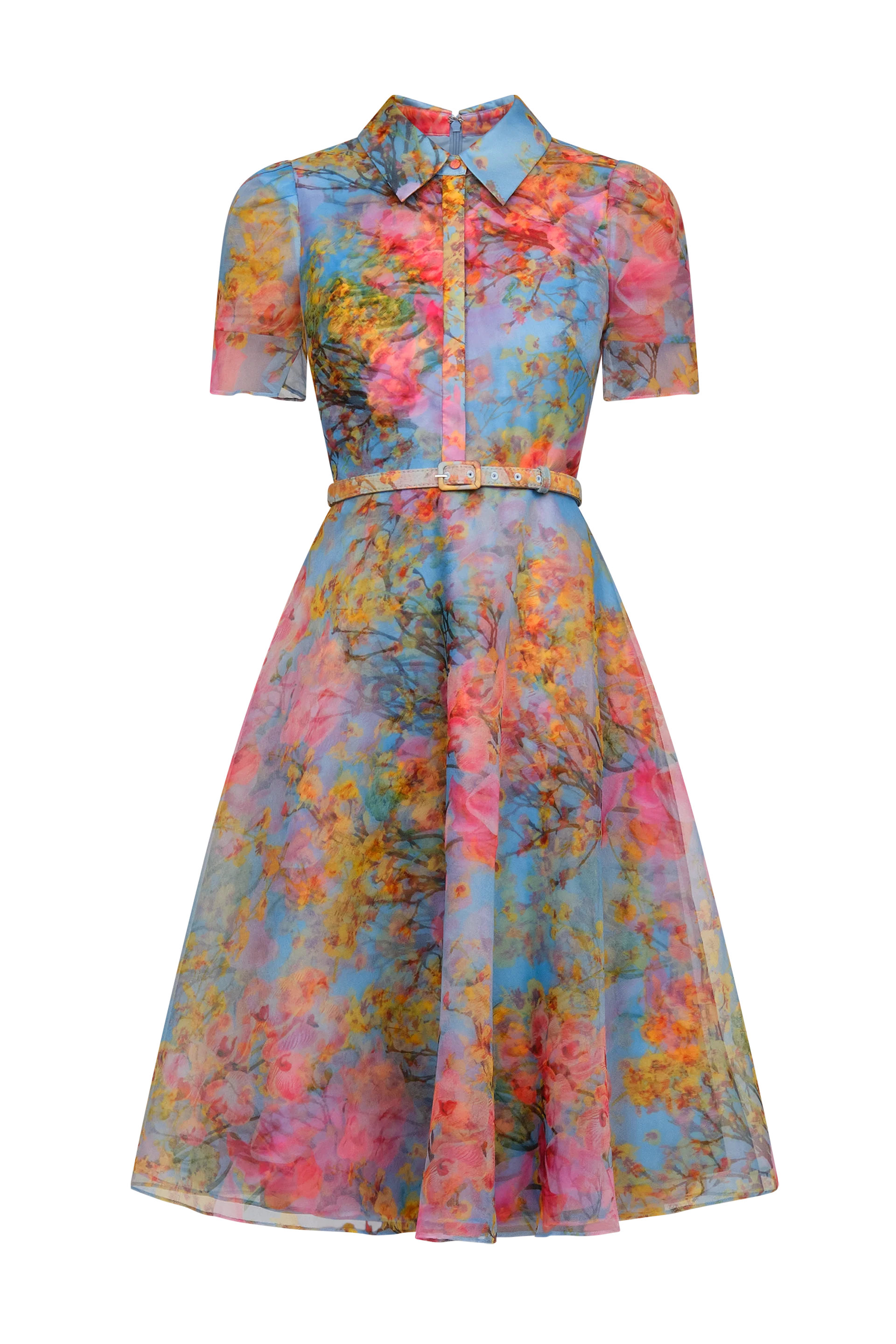 Theia Marcel Organza Shirt Dress in Whisper Blue Zen in Blue