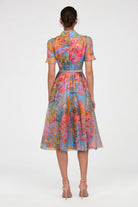 Theia Marcel Organza Shirt Dress in Whisper Blue Zen in Blue