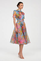 Theia Marcel Organza Shirt Dress in Whisper Blue Zen in Blue