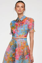 Theia Marcel Organza Shirt Dress in Whisper Blue Zen in Blue