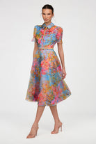 Theia Marcel Organza Shirt Dress in Whisper Blue Zen in Blue