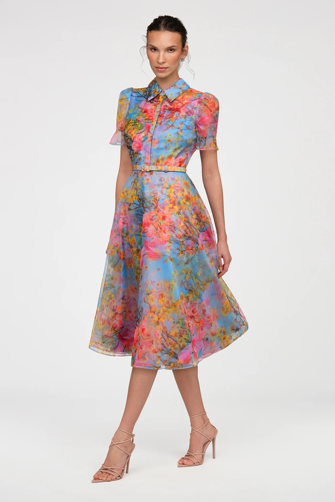 Theia Marcel Organza Shirt Dress in Whisper Blue Zen in Blue