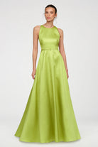 Theia Minta Mikado Halter Gown in Herbal Drift