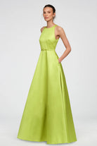 Theia Minta Mikado Halter Gown in Herbal Drift
