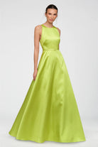 Theia Minta Mikado Halter Gown in Herbal Drift