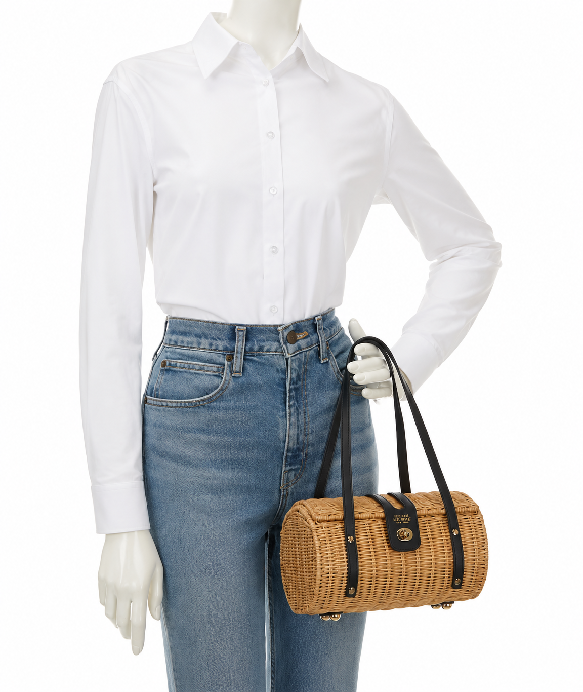 Frances Valentine Dottie Wicker Basket Bag in Navy