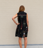 Embroidered Shift Dress in Black