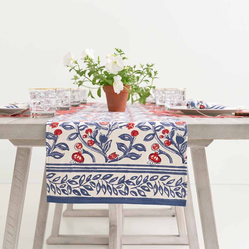 Pomegranate Emma Red & Blue Table Runner