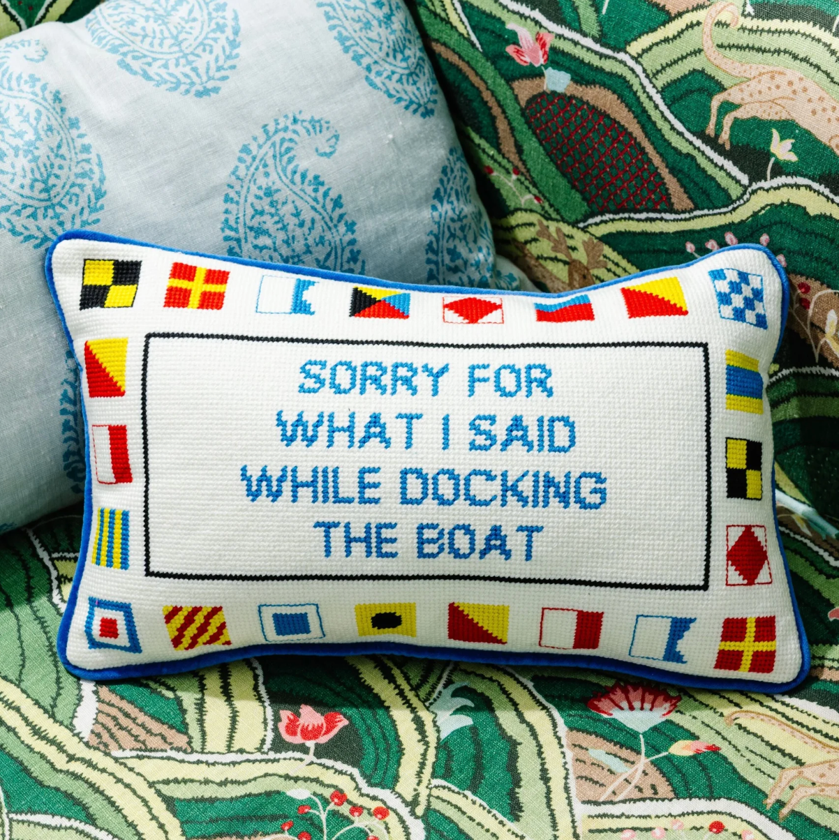 Furbish Docking The Boat Needlepoint Pillow