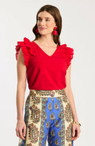 Tyler Boe Emerson Ruffle Tee in Salsa