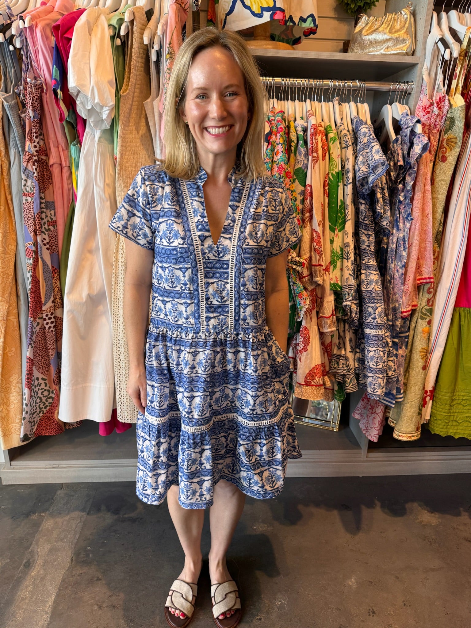 citron and slate blue embroidered long sleeve rhoda tunic dress Cove Blue Embroidered Tunic Dress | Women's Clothing main image 1