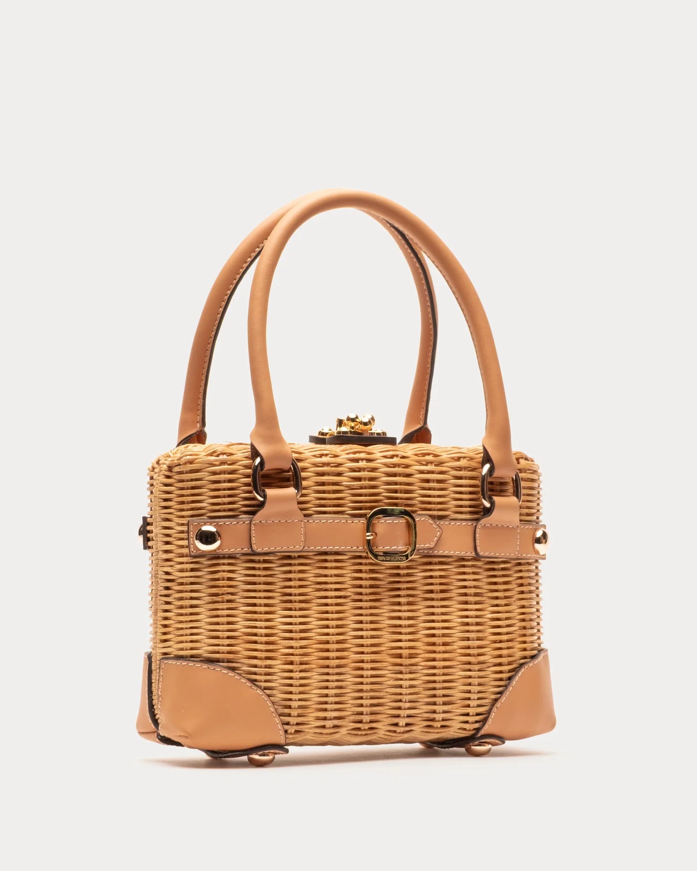 Frances Valentine Lady Basket with Buckle, Wicker with Toast Leather