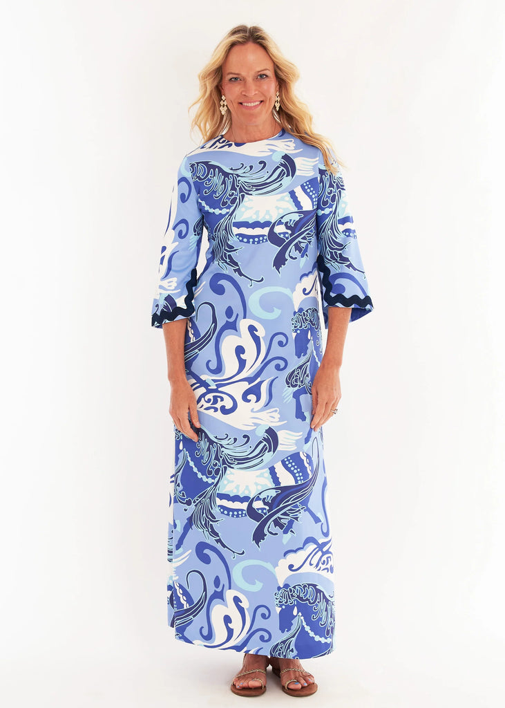 citron and slate blue embroidered long sleeve rhoda tunic dress Longsleeve Shirtdress main image 0
