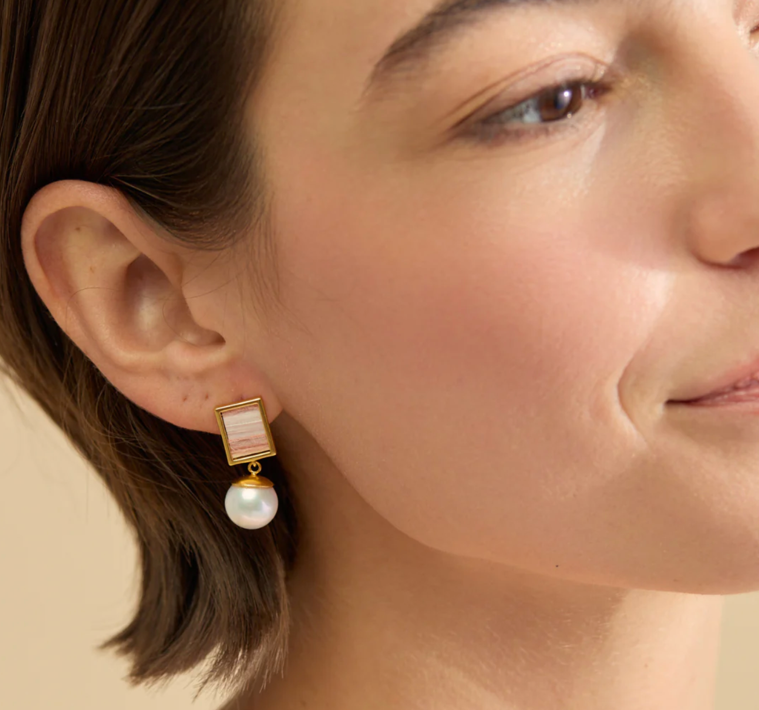 Brackish Vows Pink Rectangle Pearl Drop Earrings