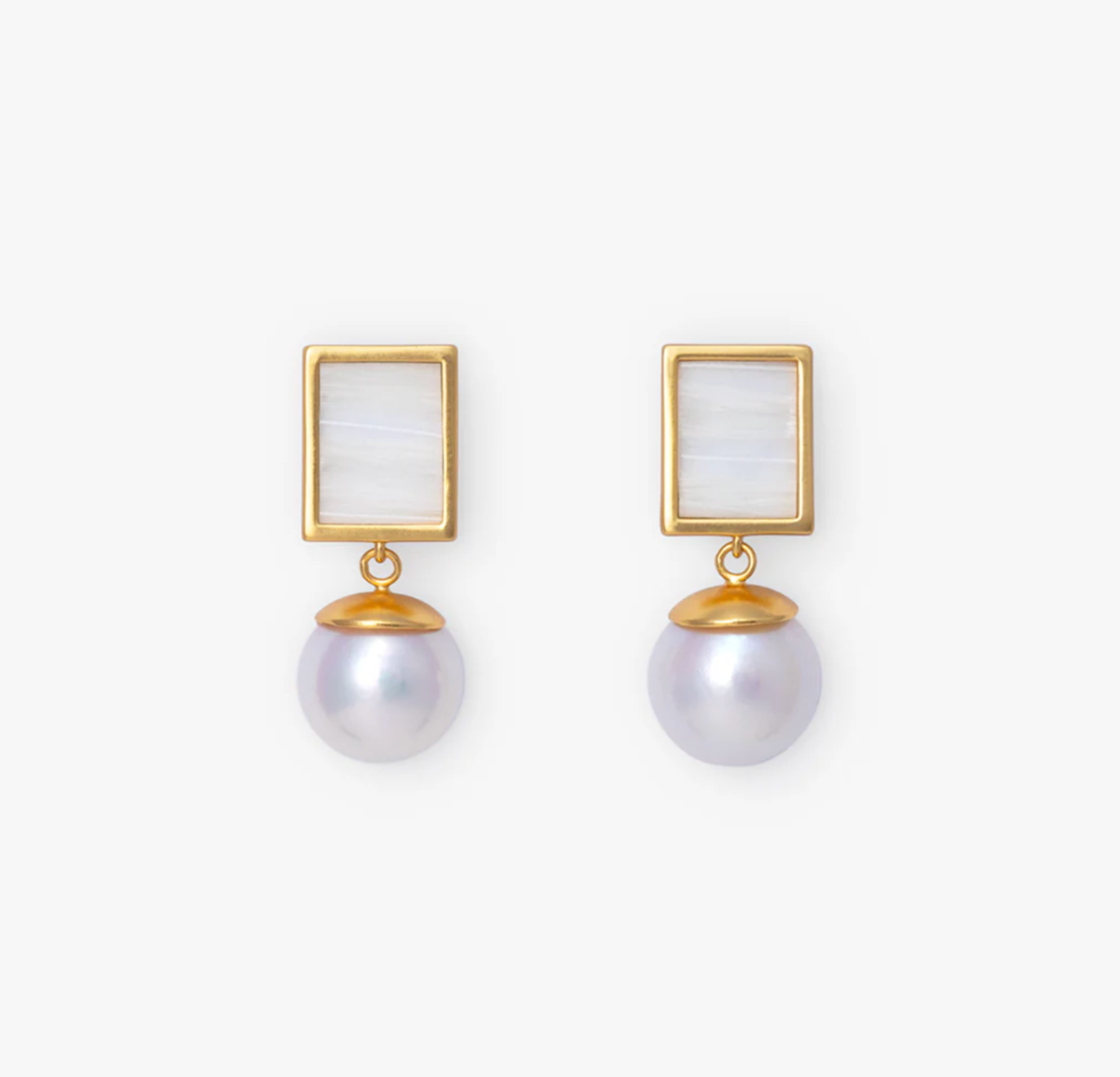 Vows White Rectangle Pearl Drop Earrings