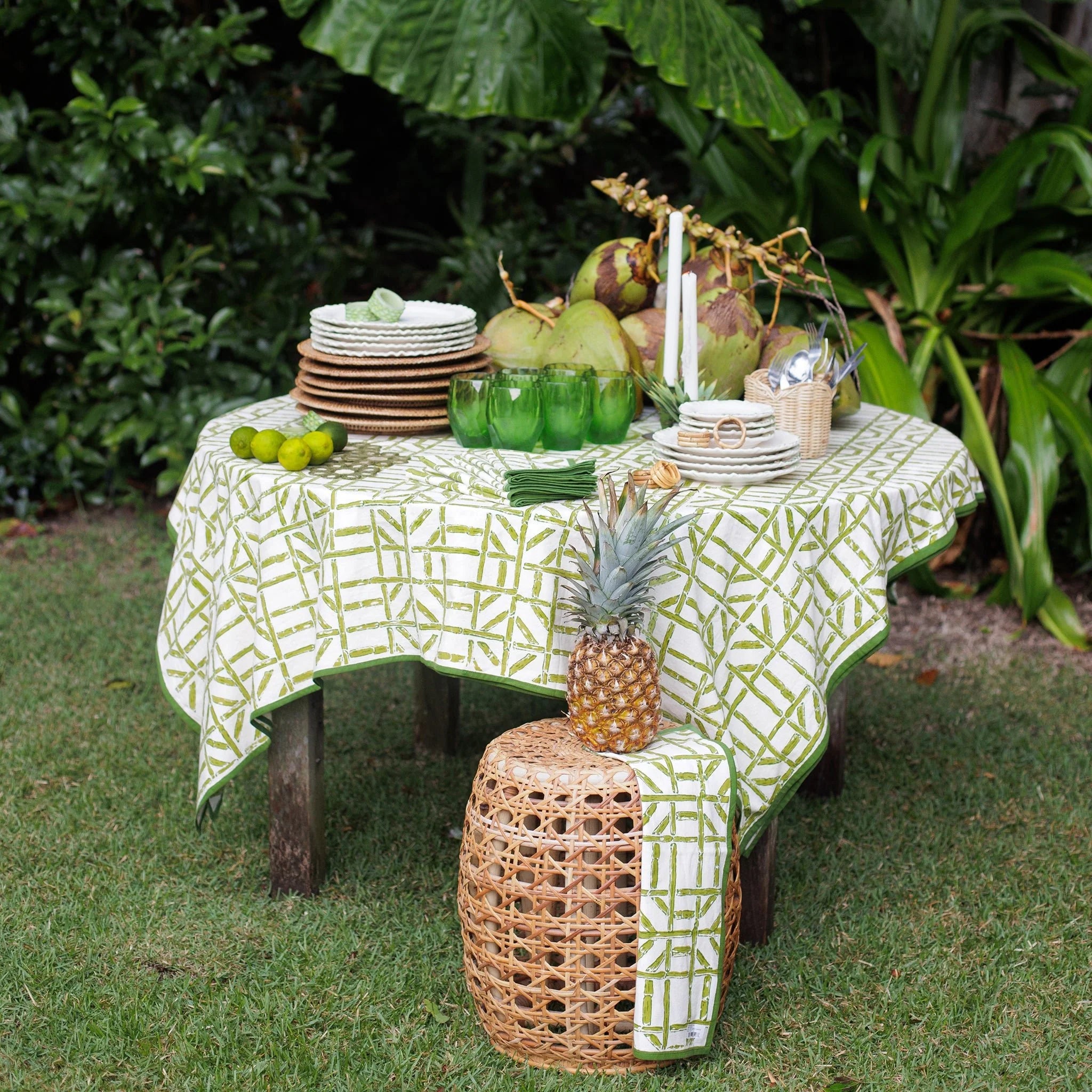 Pomegranate Green Bamboo Tablecloth