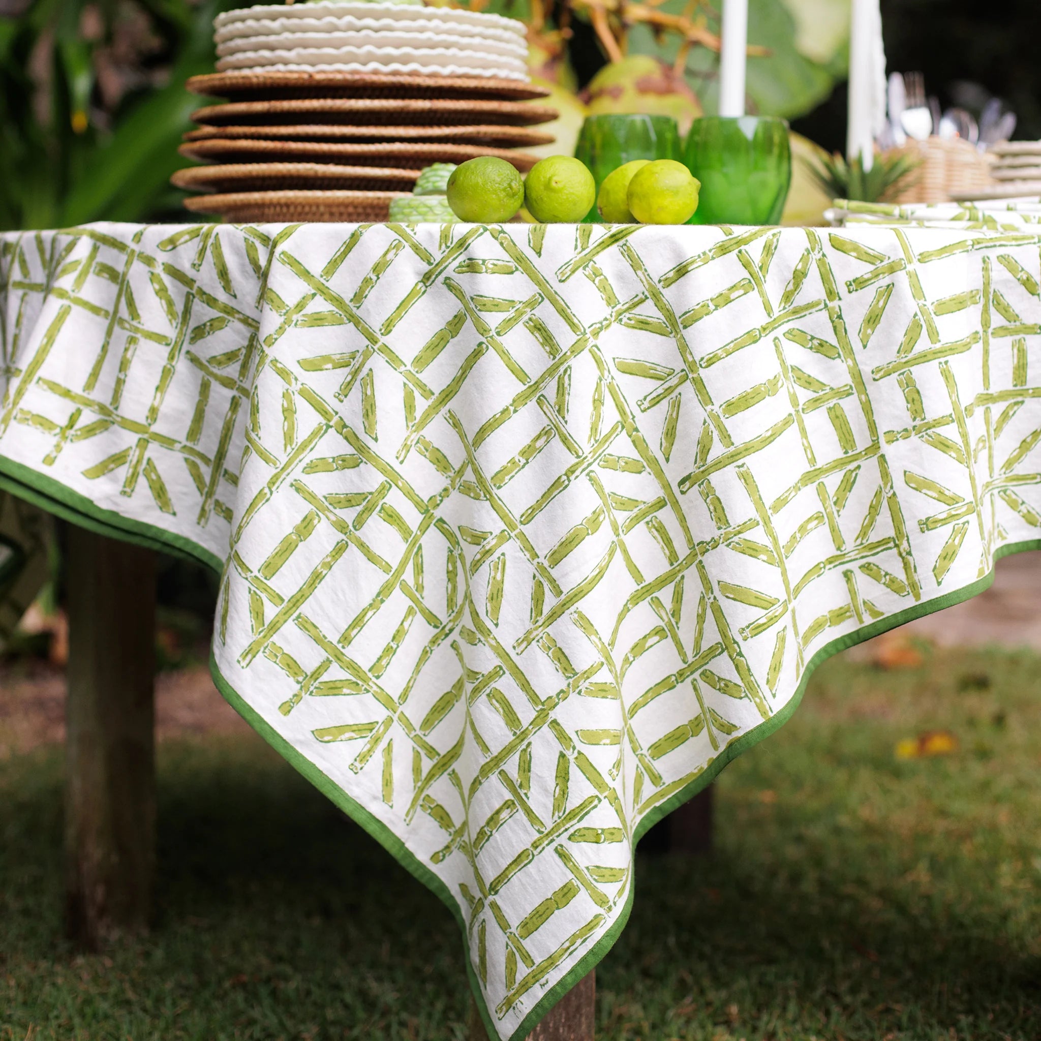 Pomegranate Green Bamboo Tablecloth