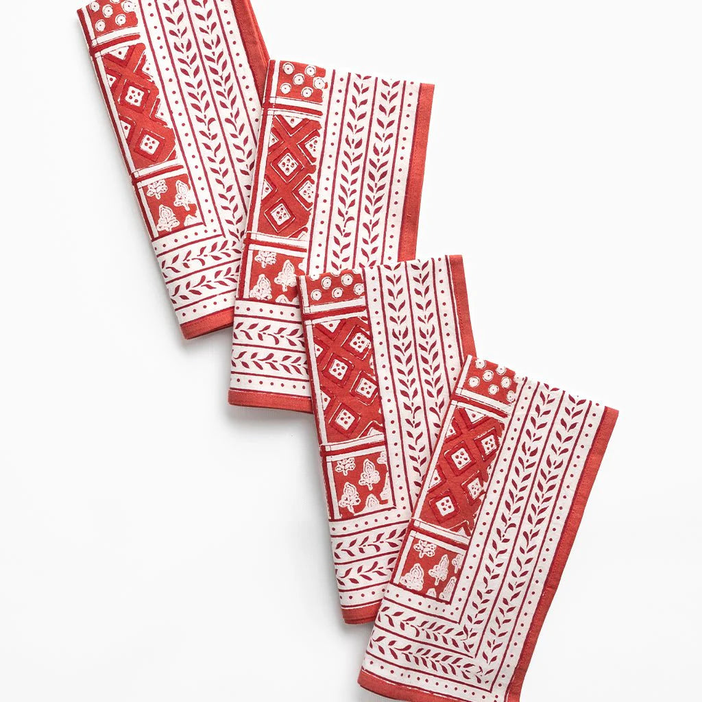 Pomegranate Pom Buti Patchwork Red Napkins