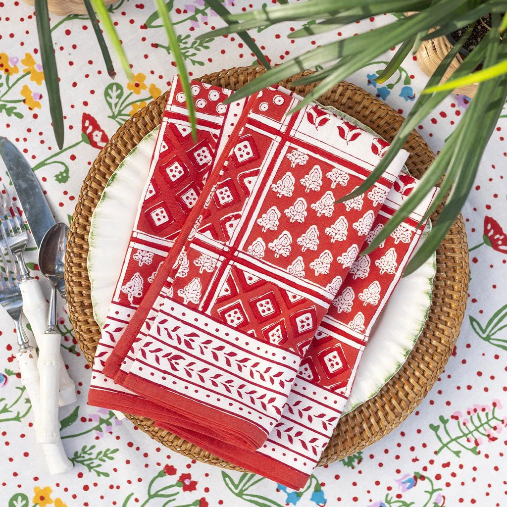 Pomegranate Pom Buti Patchwork Red Napkins