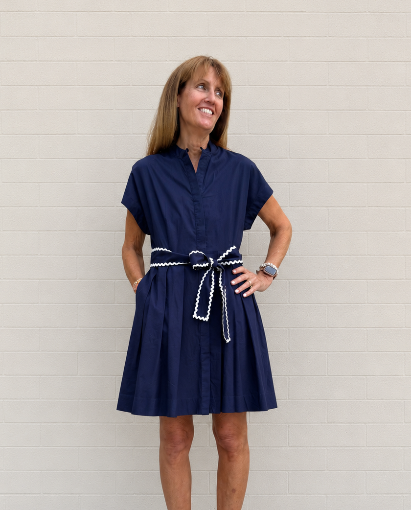 Winnie Dress in Navy with Ric Rac Trim