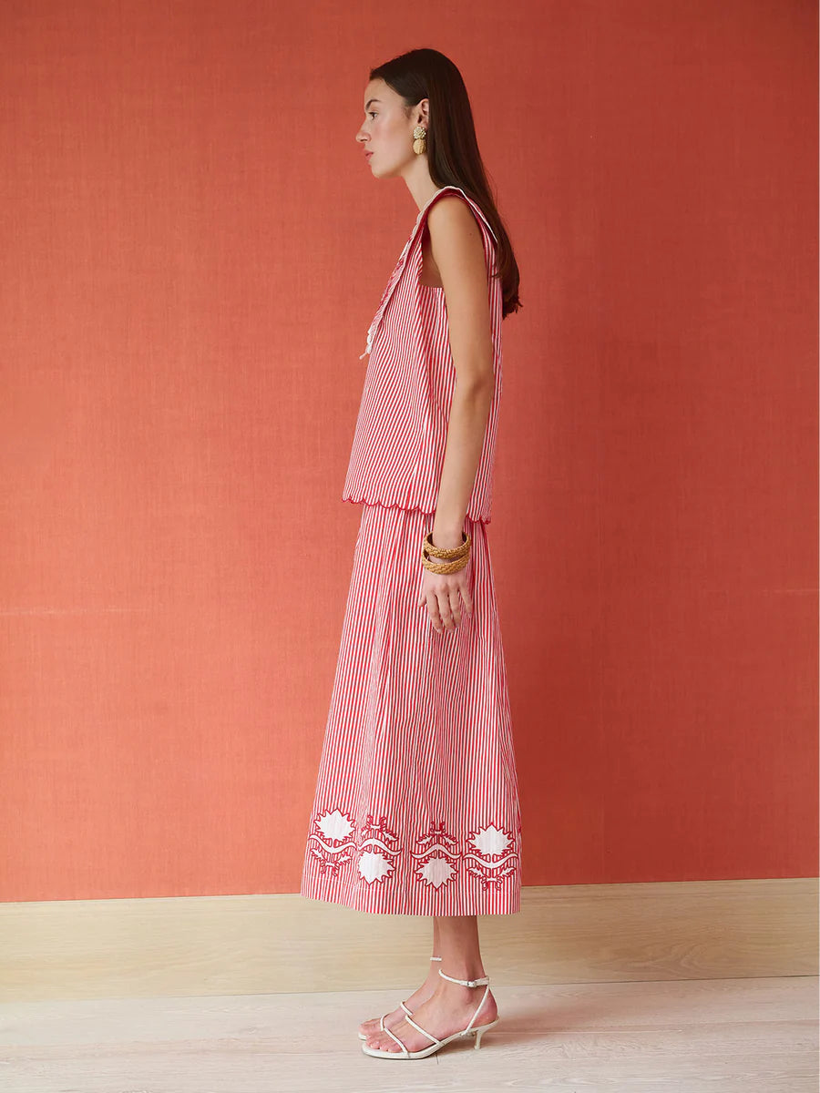 Brooks Ave Colette Midi Skirt in Red Stripe