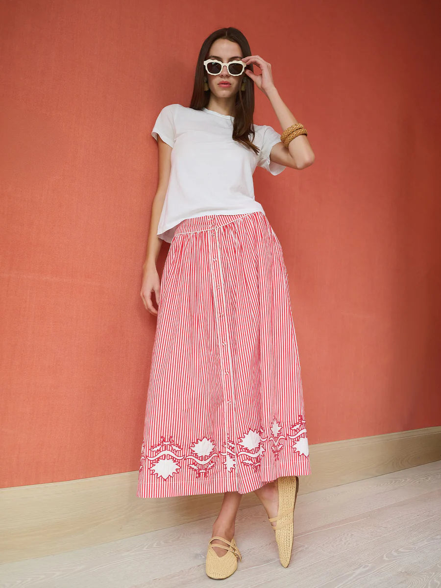 Brooks Ave Colette Midi Skirt in Red Stripe