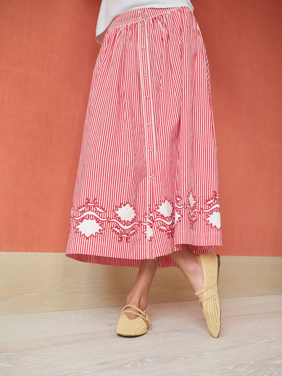 Brooks Ave Colette Midi Skirt in Red Stripe