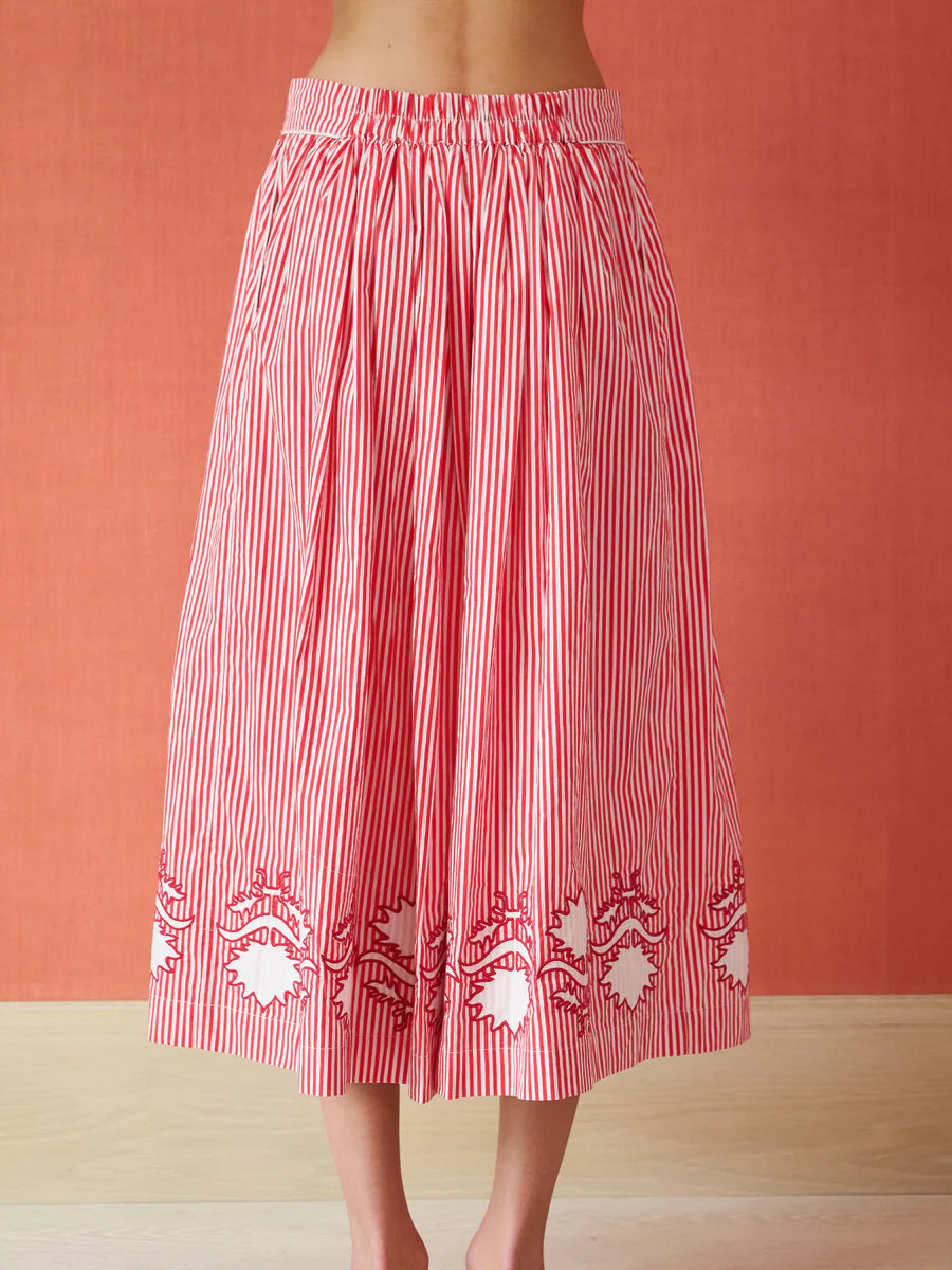 Brooks Ave Colette Midi Skirt in Red Stripe