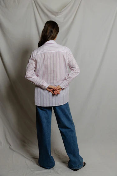 Perfect White Tee Avalon Button Down in Ultraviolet/White Stripe
