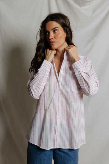 Perfect White Tee Avalon Button Down in Ultraviolet/White Stripe