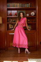 Brooks Avenue Madelyn Midi Skirt in Pink Embroidered