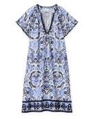 Cartolina Harper Dress in Mariners Bloom Print Blue Mist