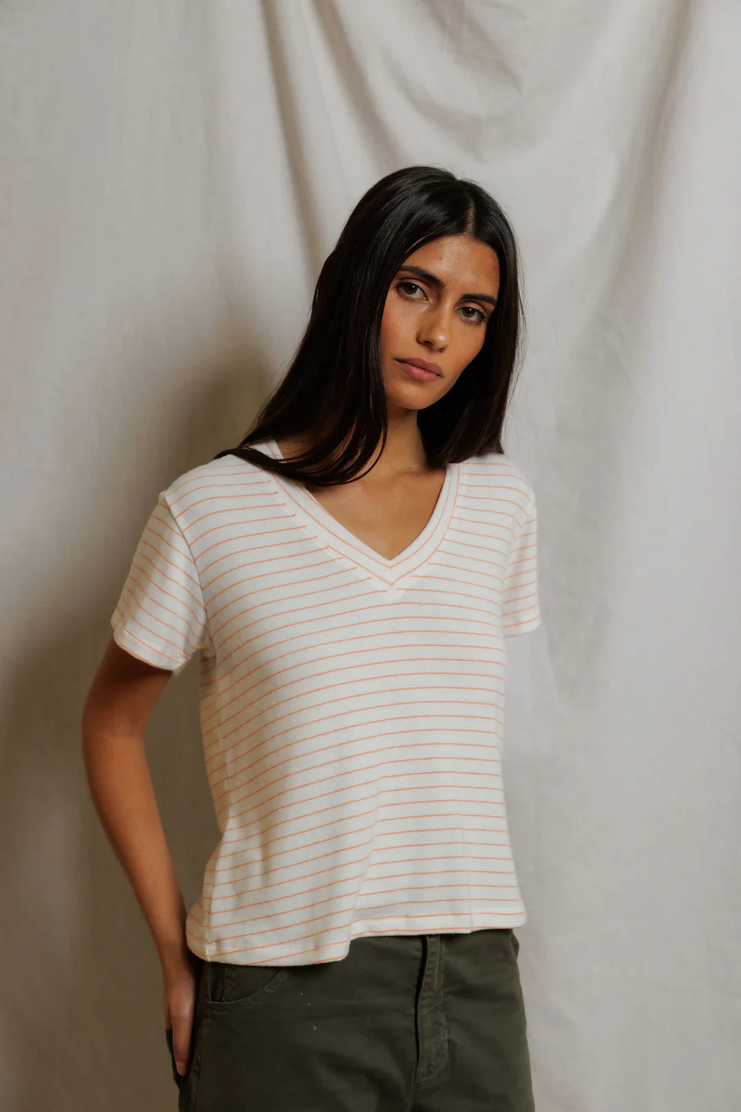Perfect White Tee Elliot in Clementine Stripe