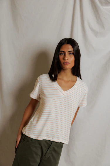 Perfect White Tee Elliot in Clementine Stripe