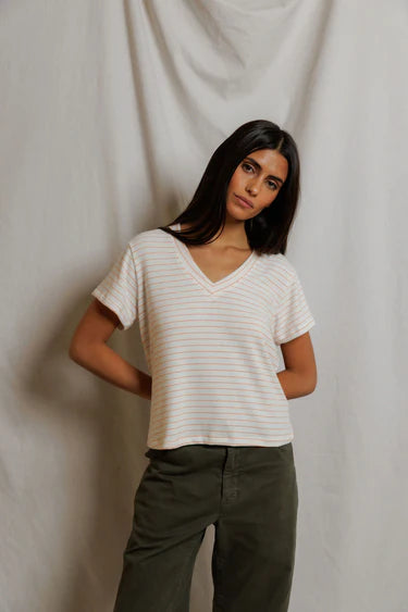 Perfect White Tee Elliot in Clementine Stripe