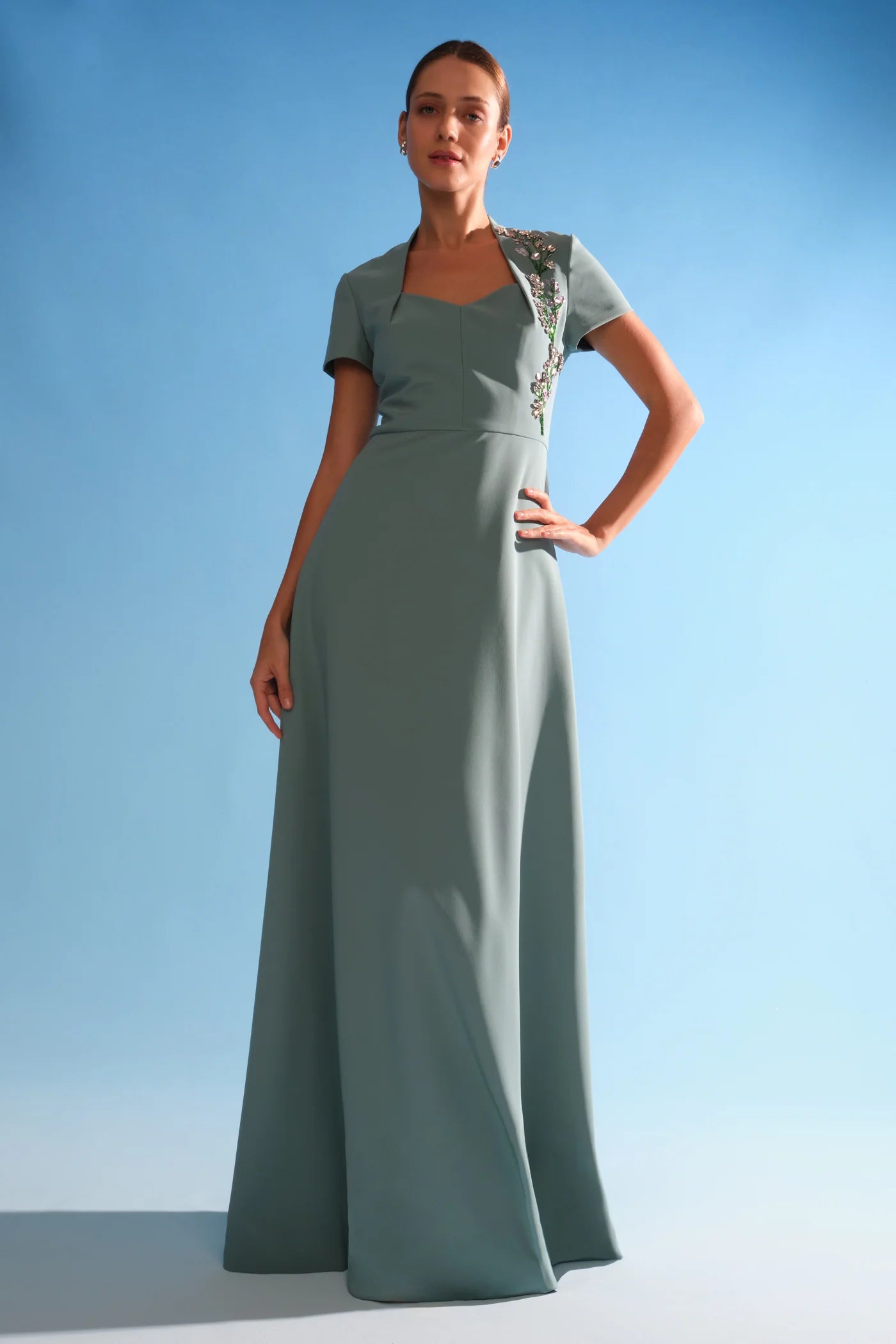 Kay Unger Fatima Gown in Cyan Blue