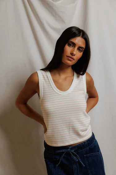 Perfect White Tee Kendra in Clementine Stripe