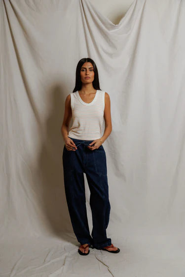 Perfect White Tee Kendra in Clementine Stripe