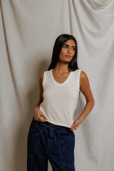 Perfect White Tee Kendra in Clementine Stripe