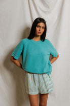 Perfect White Tee Kennedy Short Sleeve Crew in Teal Blue
