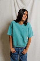 Perfect White Tee Kennedy Short Sleeve Crew in Teal Blue