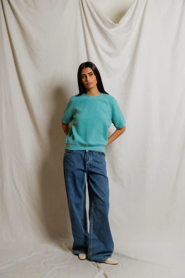 Perfect White Tee Kennedy Short Sleeve Crew in Teal Blue